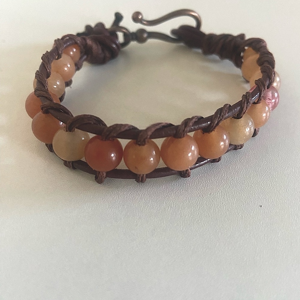 Artisan made one of a kind Carnelian leather wrap bracelet